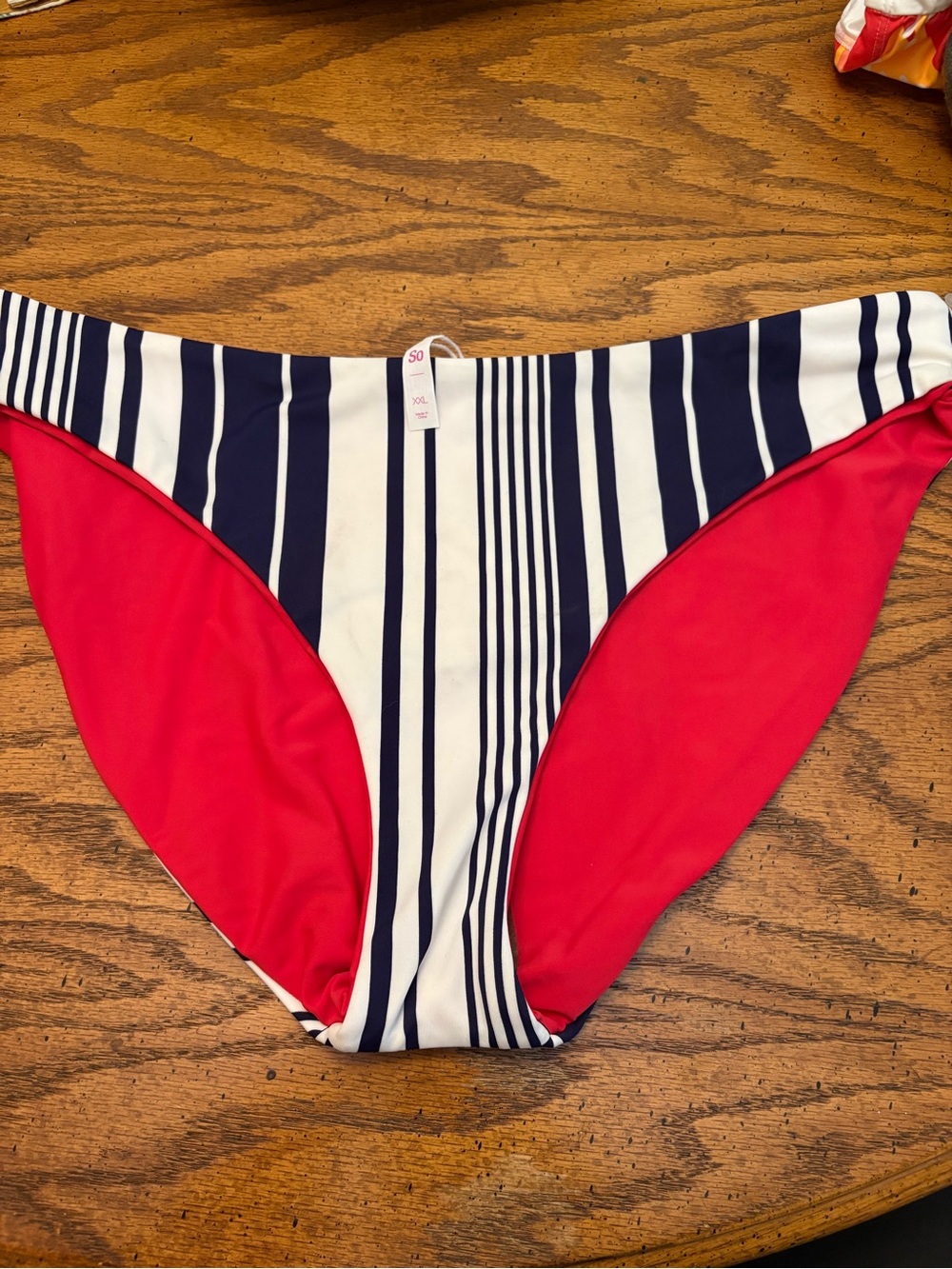 SO Reversible Navy & White and Solid Red Striped Bikini Bottom XXL
